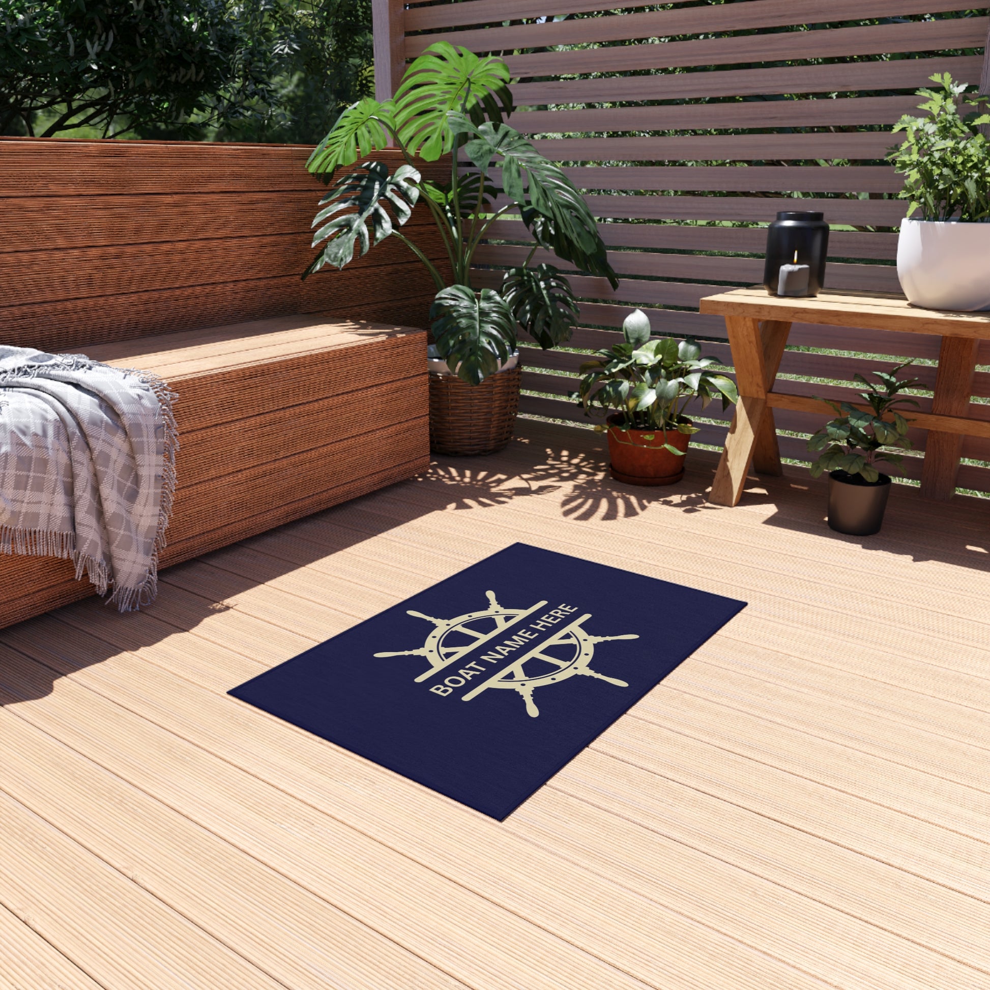 Personalized Nautical Outdoor Rug - Custom Boat Name Mat for Patios and Decks - Guided Hands Creations