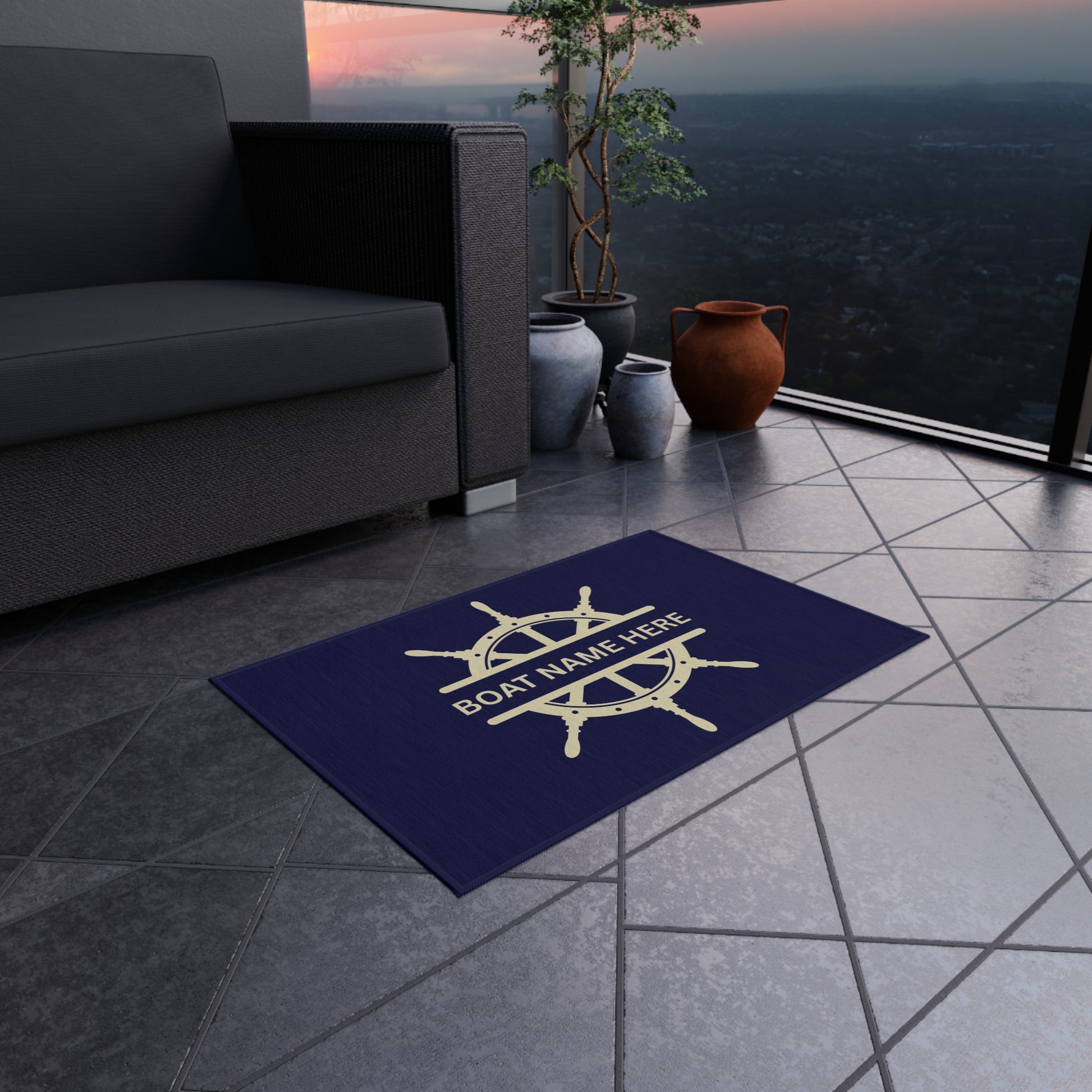 Personalized Nautical Outdoor Rug - Custom Boat Name Mat for Patios and Decks - Guided Hands Creations
