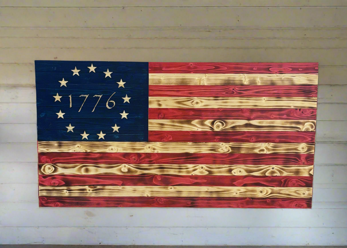 Rustic Post burnt American Flag 37x19