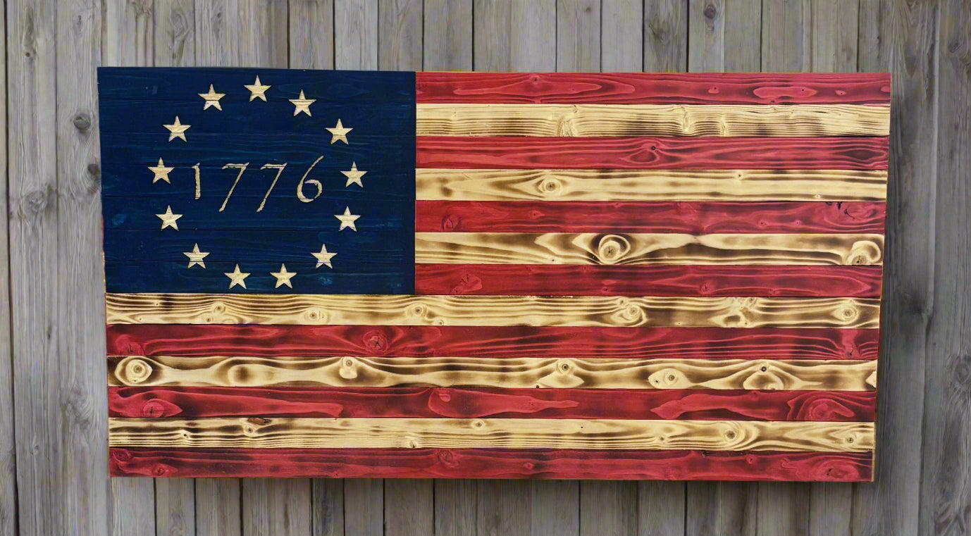 Rustic Post burnt American Flag 37x19