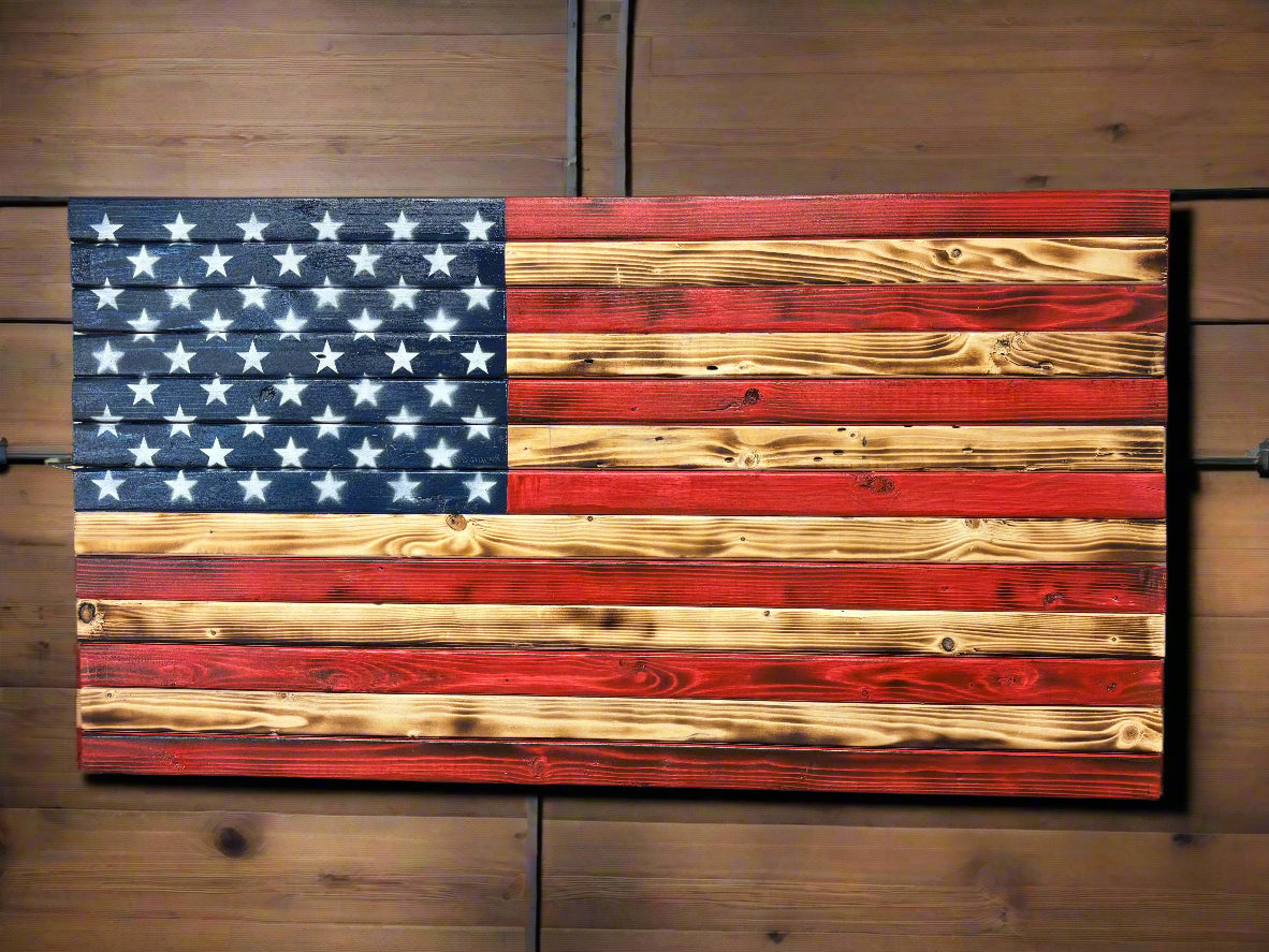 Rustic Burnt Wood American Flag